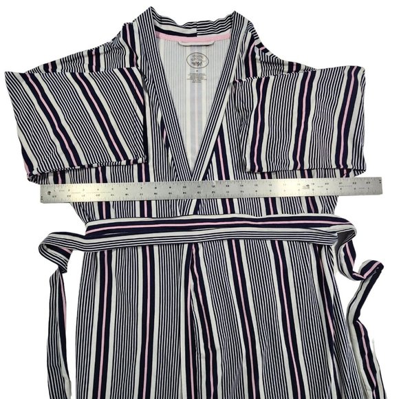 Laura Ashley Wrap Dress Size Medium Blue White Pink Striped 3/4 Sleeve - Picture 6 of 7